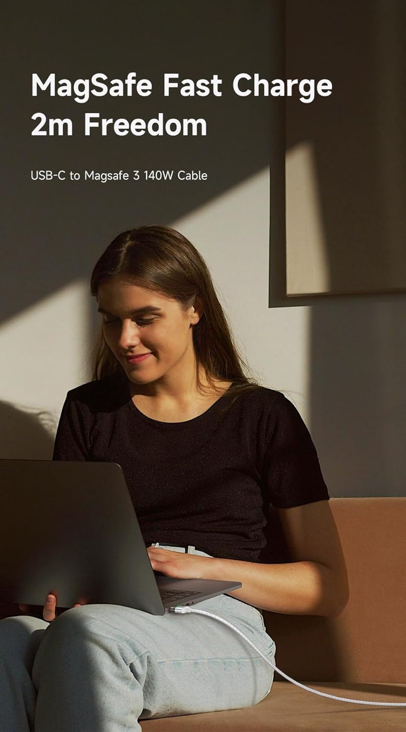 mcdodo USB C to Mag Safe 3 Cable 2m 140W Magnetic Charging Cable for 2024 MacBook Pro 14"/16" M4 2025 MacBook Air 13"/15" M4, Fast Charging (USB C to MagSafe 3-Black)