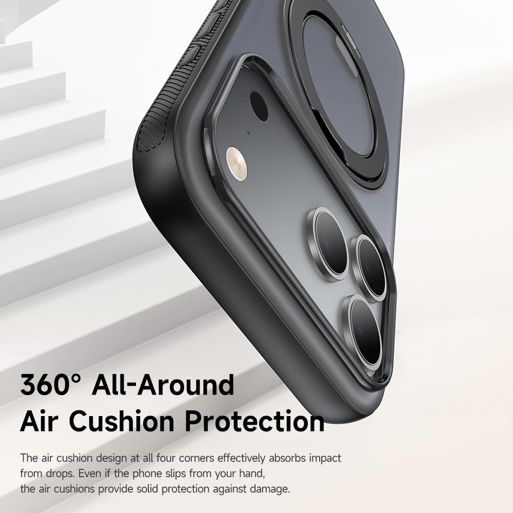 mcdodo Magnetic 360° Ring Stand Case for iPhone 17 Air, Protective Case Compatible with MagSafe (Black, iPhone 17 Air)