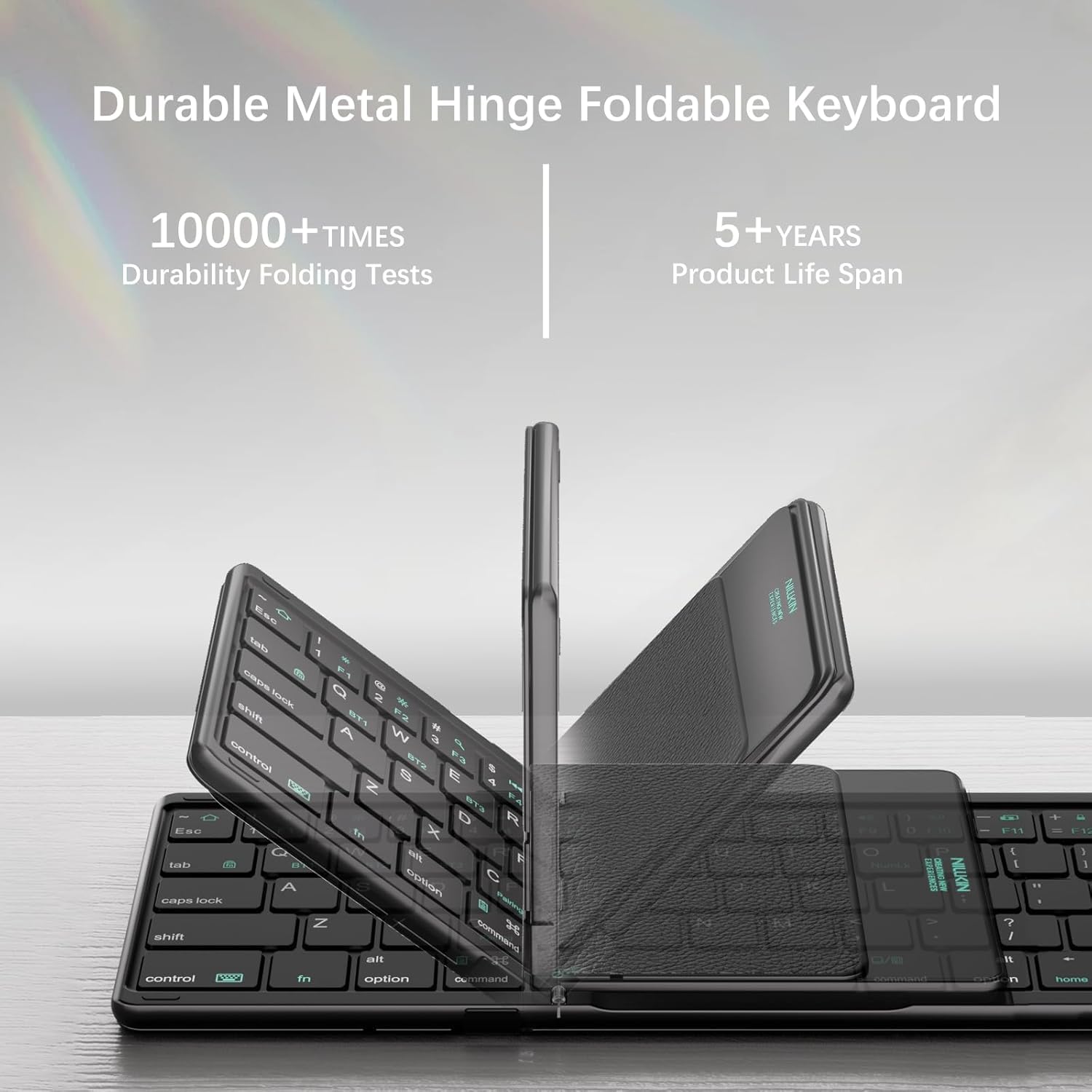 Nilkin® Upgraded Foldable Bluetooth Keyboard with Touchpad & Number Pad, Portable Wireless Keyboard for Travel, Pocket-Sized, Full Size Keys, Support 3 Devices for iPad Laptop Tablets Phone, (Black)