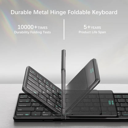 Nilkin® Upgraded Foldable Bluetooth Keyboard with Touchpad & Number Pad, Portable Wireless Keyboard for Travel, Pocket-Sized, Full Size Keys, Support 3 Devices for iPad Laptop Tablets Phone, (Black)