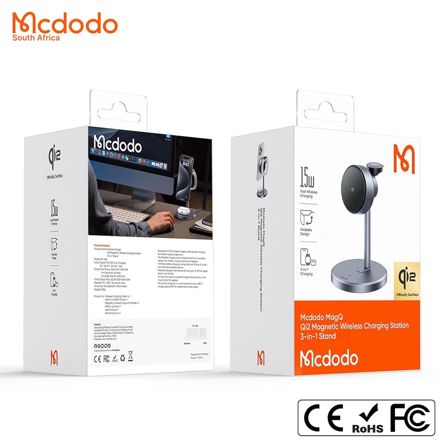 Mcdodo 3in1 Qi2 Magsafe Charging Stand with 33w Charger & Cable, iPhone 17 Series / 16 Series / 15 Series/Wireless Charging Stand Black