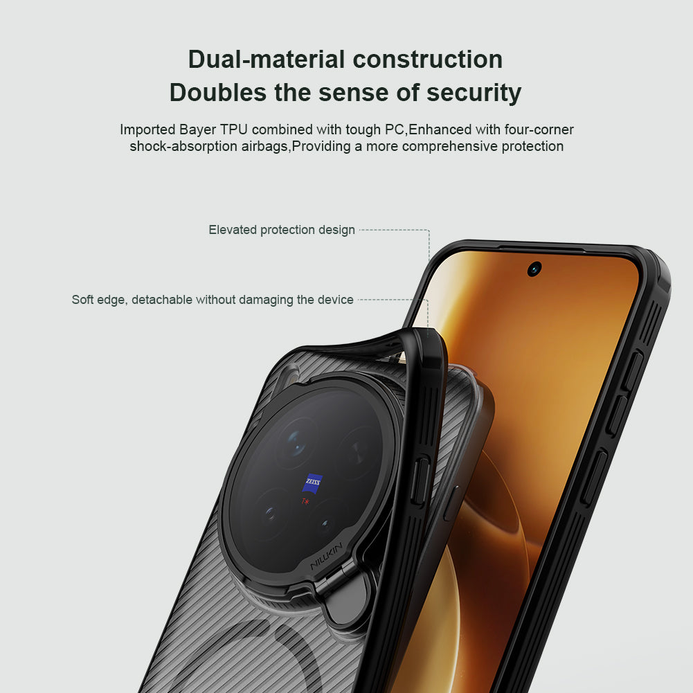 NILLKIN for Vivo X300 PRO Case with Camera Cover, Compatible with MagSafe, Full Camera Protection, Shockproof Protective, Adjustable Kickstand, Case with Stand. (Transparent Black, X300)